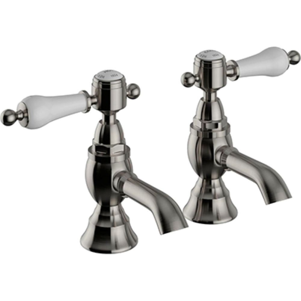 Heritage Glastonbury Basin Pillar Taps Brushed Nickel