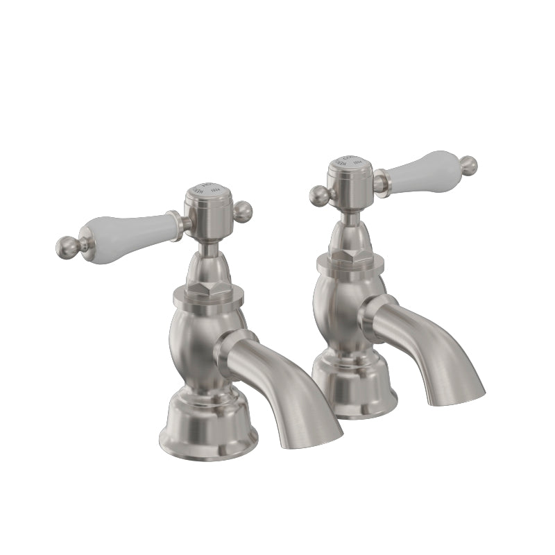 Heritage Glastonbury Bath Pillar Taps Brushed Nickel