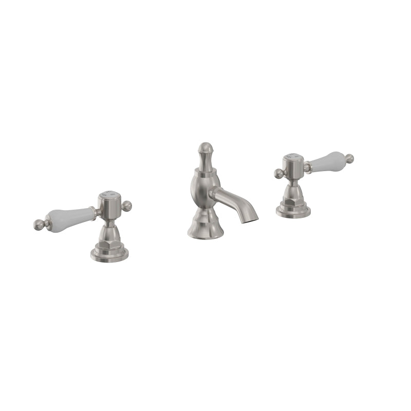 Heritage Glastonbury Deck Mounted 3 Tap Hole Basin Mixer Tap Brushed Nickel