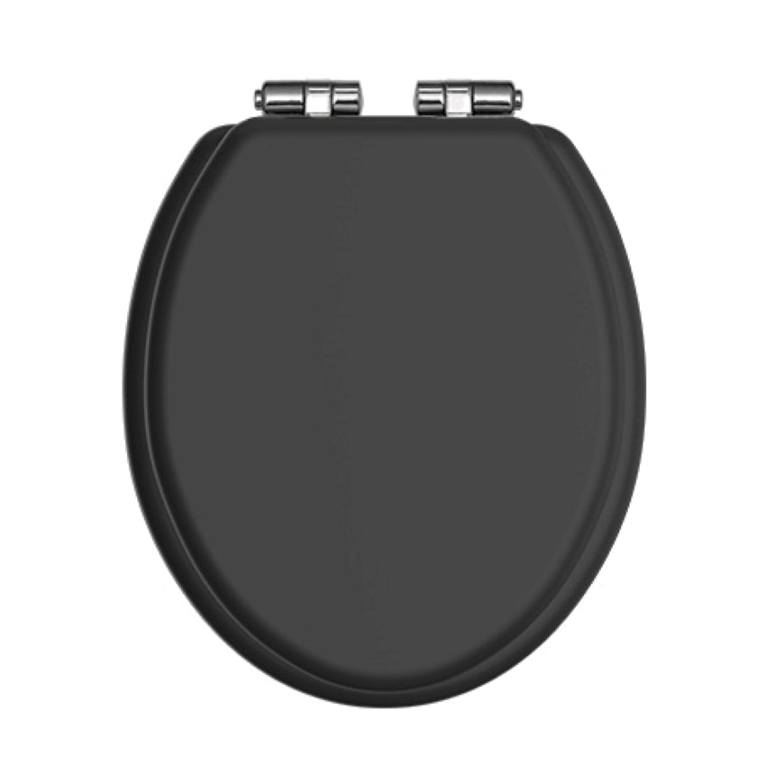 Heritage Toilet Seat Soft Close Chrome Hinge Black