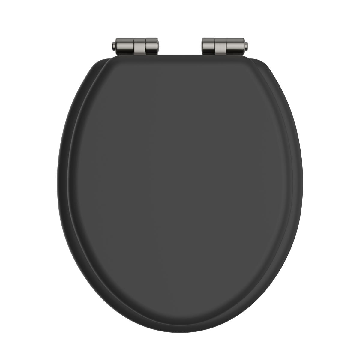 Heritage Toilet Seat Soft Close Brushed Nickel Hinges - Black