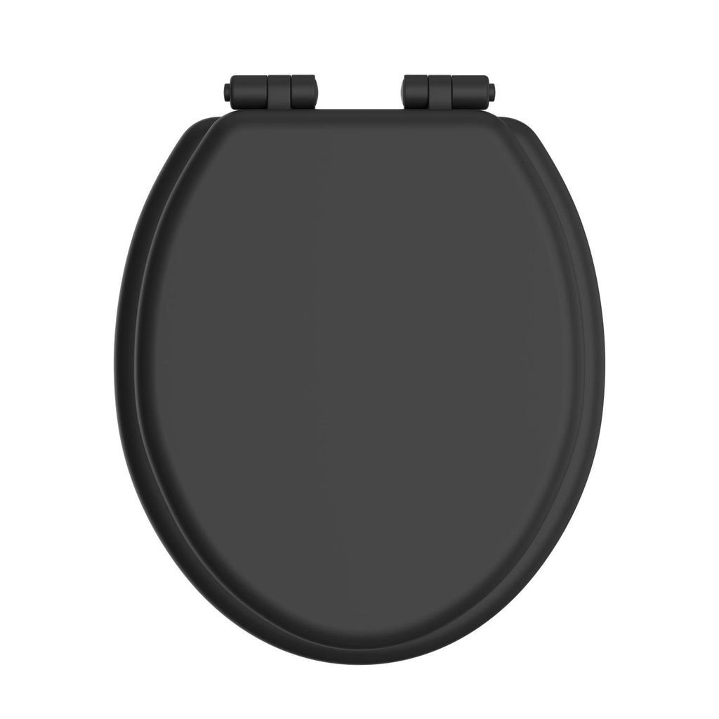 Heritage Toilet Seat Soft Close Matt Black Hinges - Black