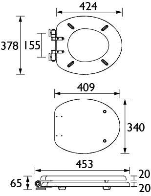 Heritage Toilet Seat Soft Close Matt Black Hinges - Black