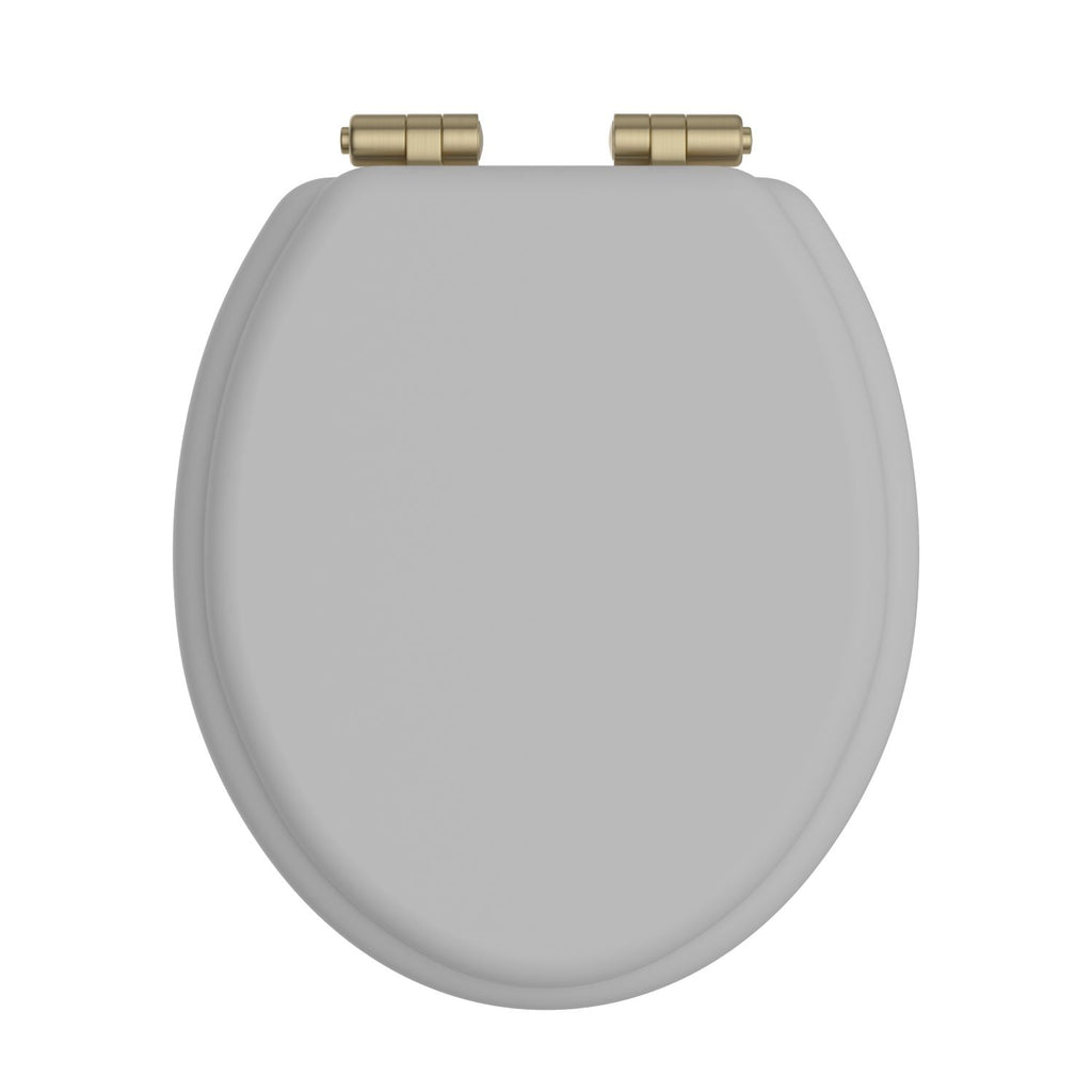 Heritage Toilet Seat Soft Close Brushed Brass Hinges - Dove Grey