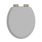 Heritage Toilet Seat Soft Close Brushed Brass Hinges - Dove Grey