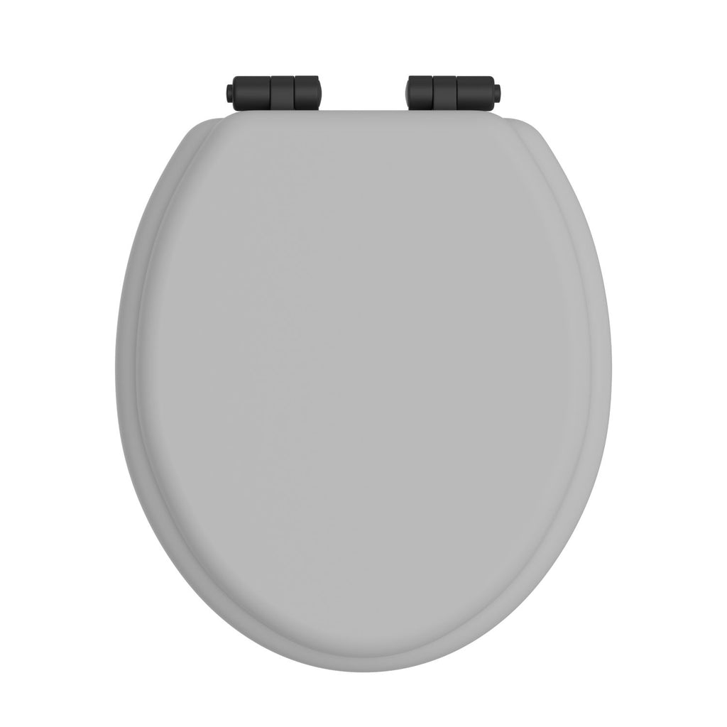 Heritage Toilet Seat Soft Close Matt Black Hinges - Dove Grey