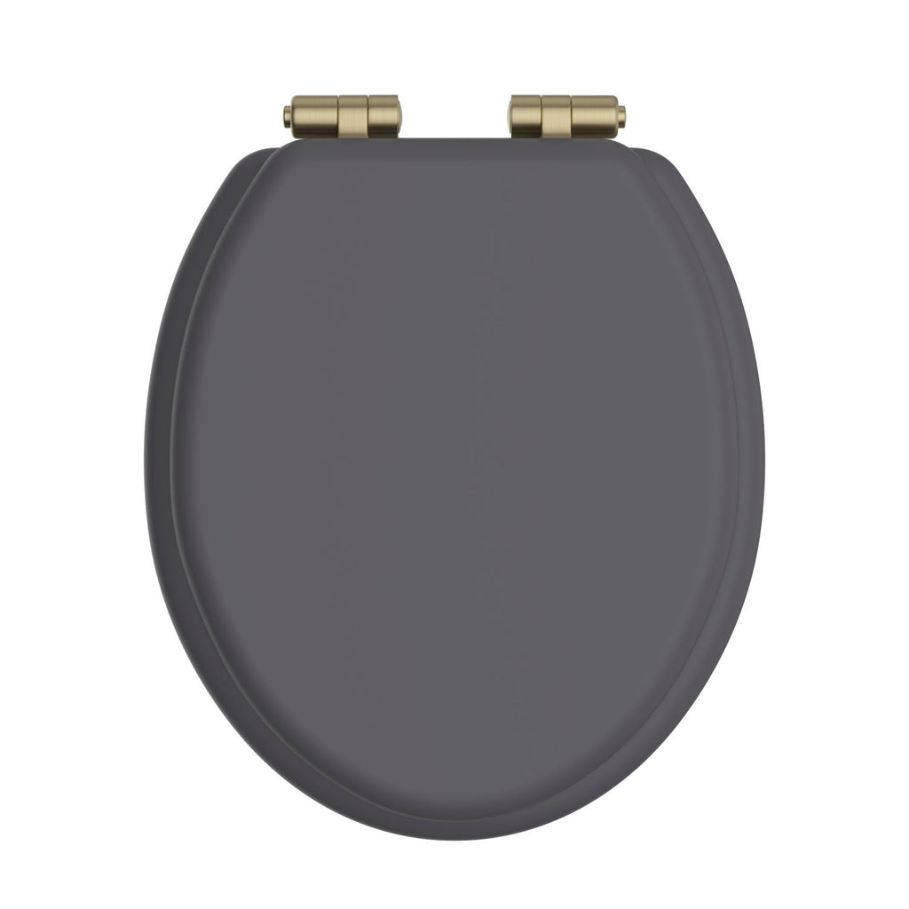 Heritage Toilet Seat Soft Close Brushed Brass Hinges - Graphite