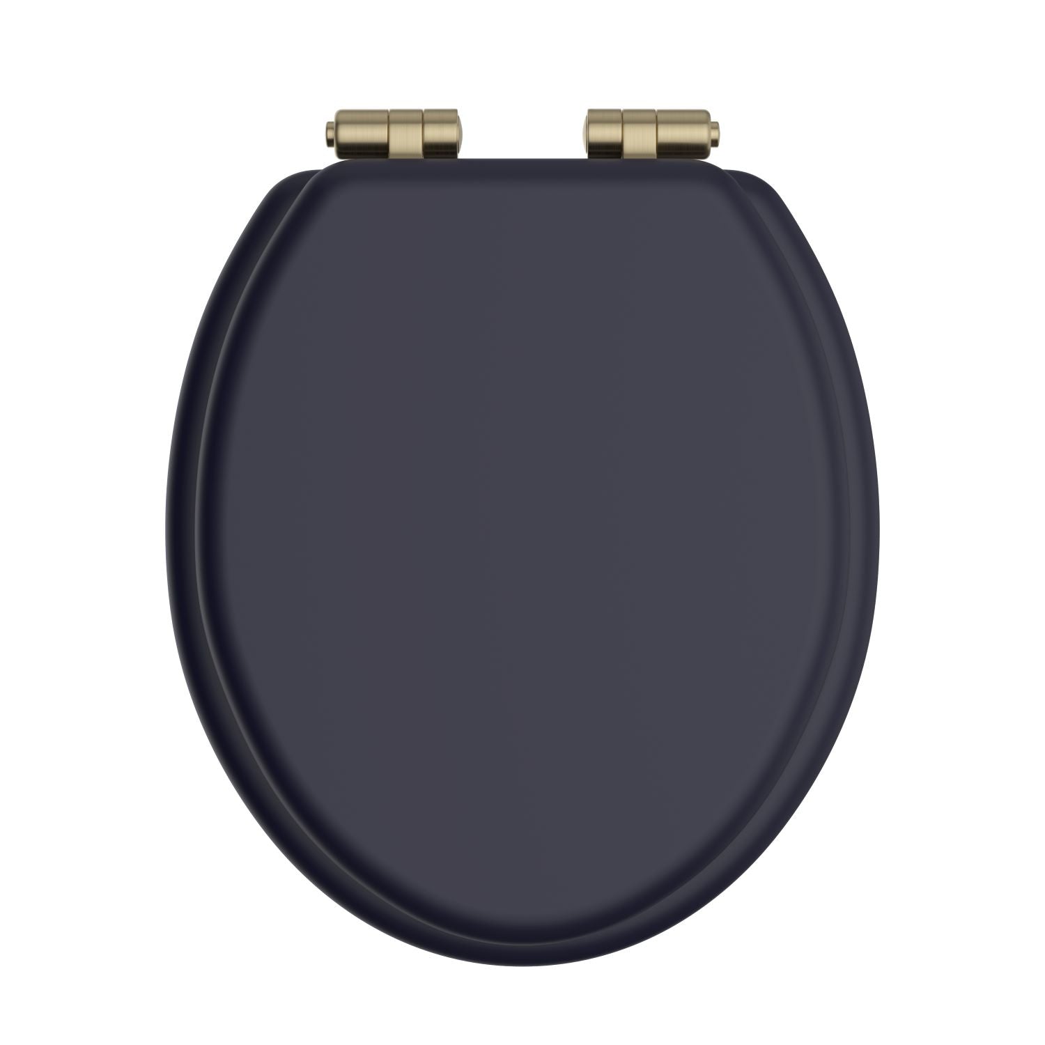 Heritage Toilet Seat Soft Close Brushed Brass Hinges - Midnight Blue
