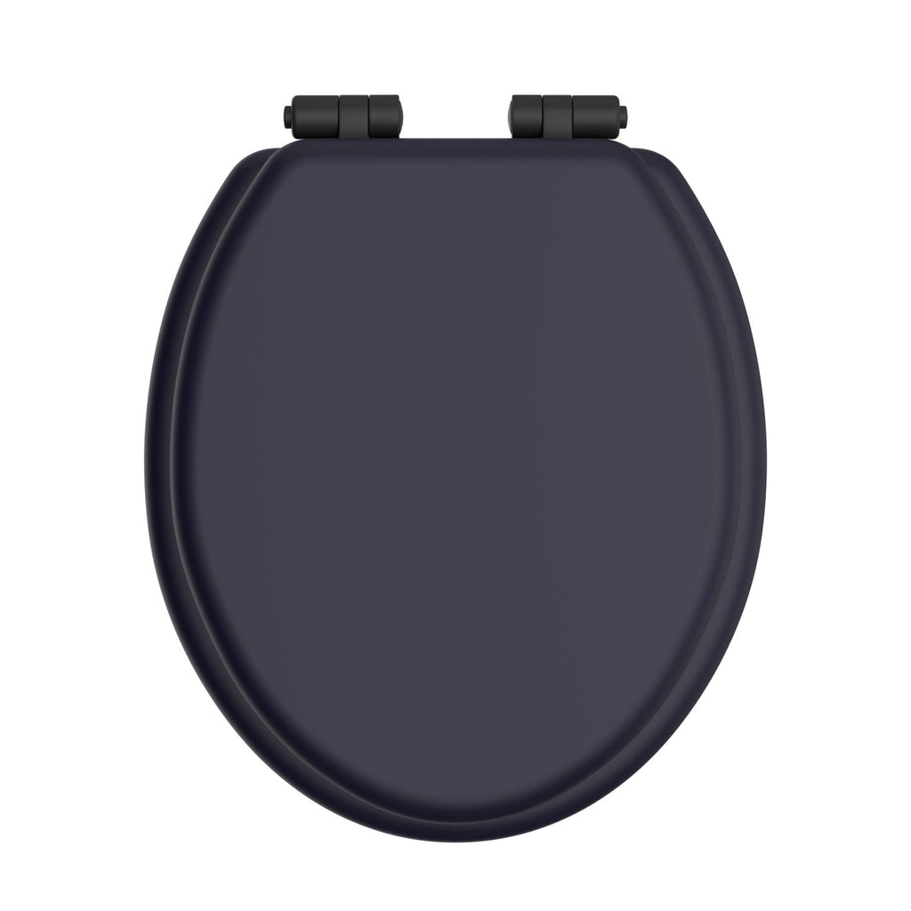 Heritage Toilet Seat Soft Close Matt Black Hinges - Midnight Blue