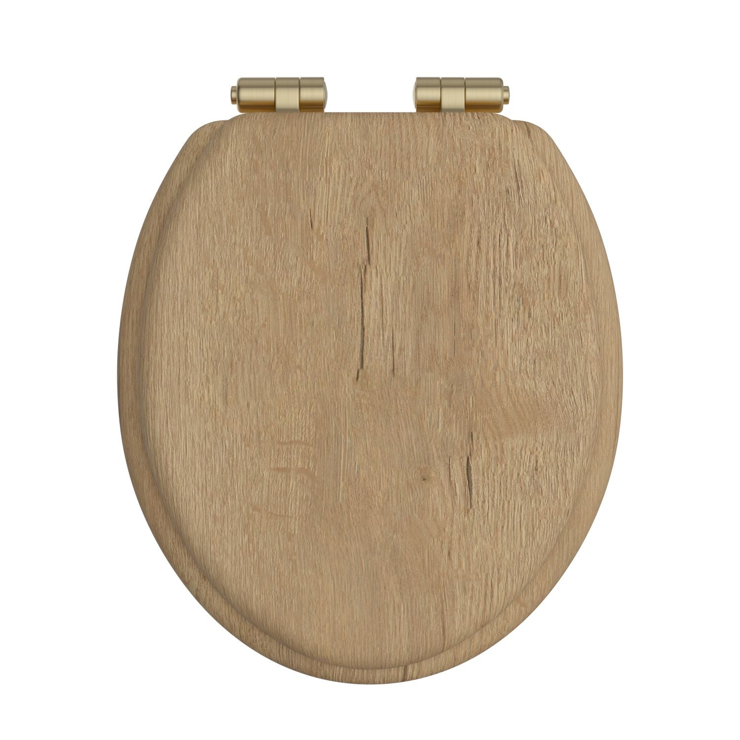 Heritage Toilet Seat Soft Close Brushed Brass Hinges - Oak