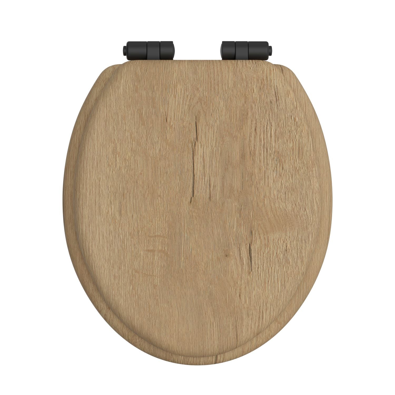 Heritage Toilet Seat Soft Close Matt Black Hinges - Oak