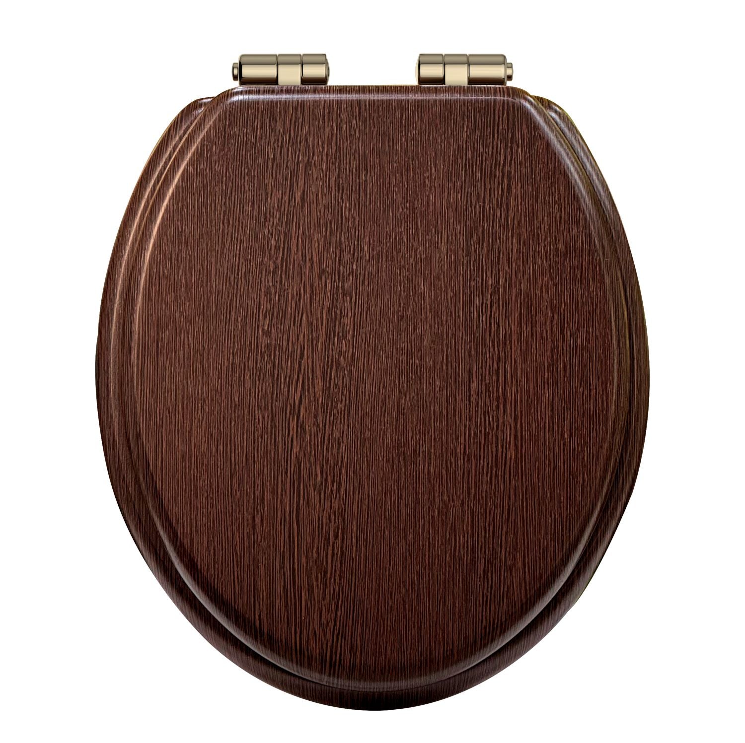Heritage Toilet Seat Soft Close Vintage Gold Hinges - Walnut