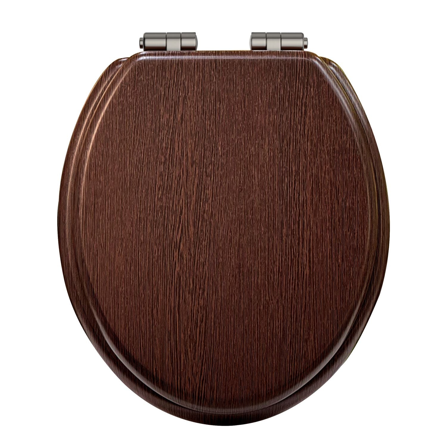 Heritage Toilet Seat Soft Close Brushed Nickel Hinges - Walnut