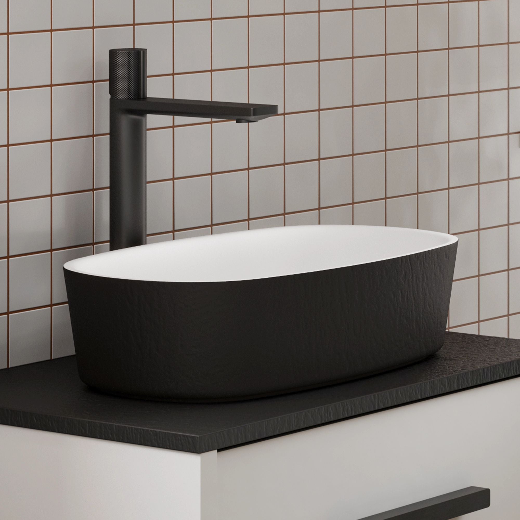 HiB Novum Terra Full Projection 60cm countertop with vessel basin Black Charcoal