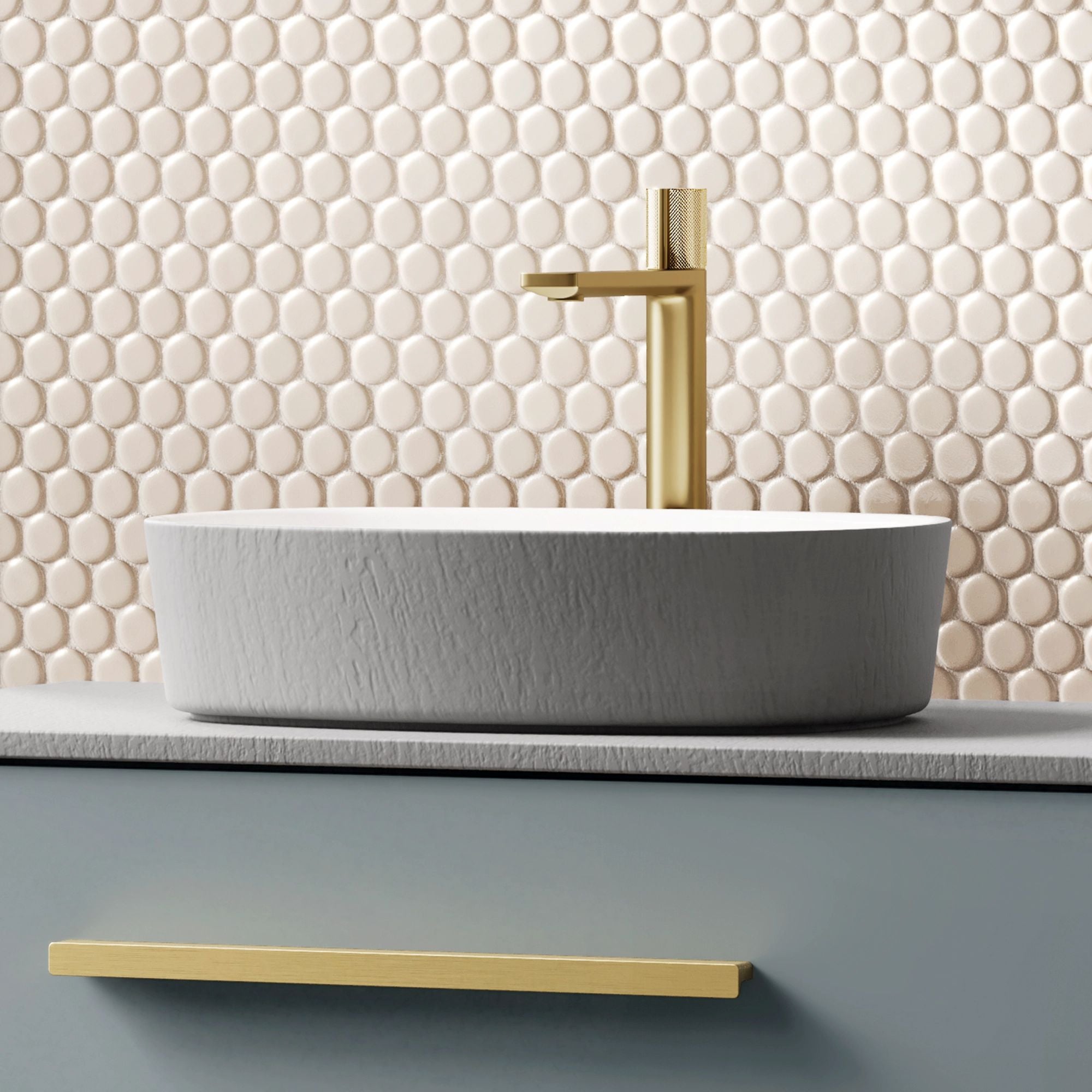 HiB Novum Terra Full Projection 60cm countertop with vessel basin Grey Fossil