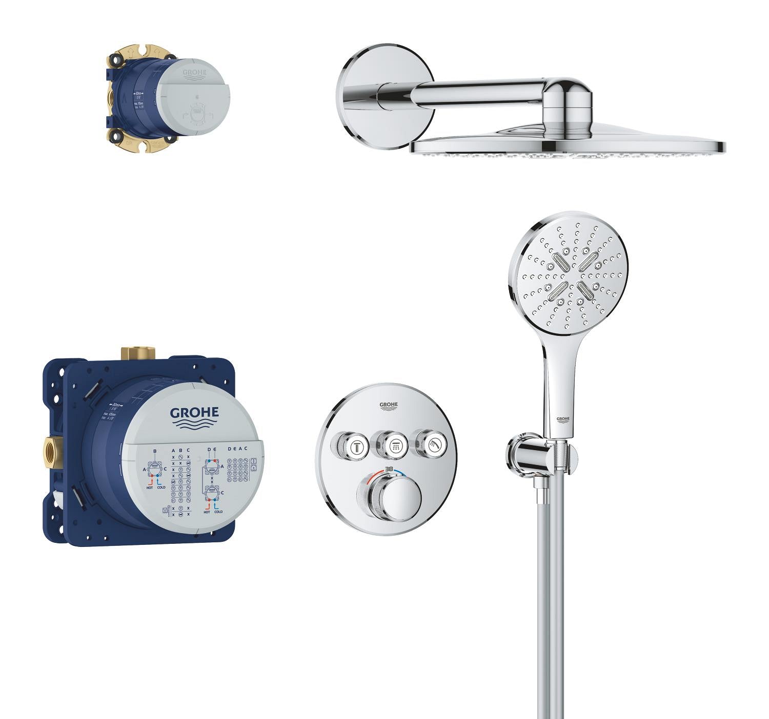 Grohe Grohtherm Smartcontrol Rear Fed Concealed Dual Outlet Shower System With Rainshower Smartactive 310mm Round Showerhead Chrome