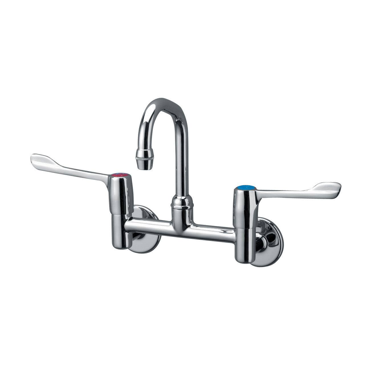 Armitage Shanks Markwik " wall mounted mixer with 150mm levers, concealed inlets with 125mm projection single flow swivel spout and brass flow guide.