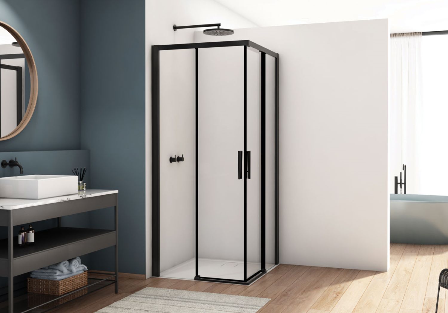 Kudos Showers Divera Sliding Corner Entry Door 900 x 900mm Matt Black