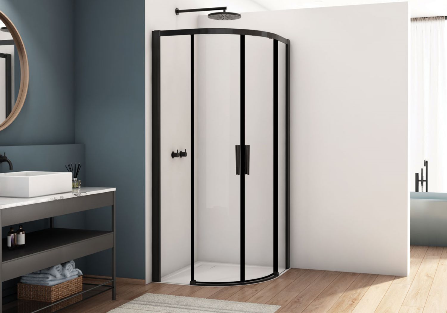 Kudos Showers Divera Quadrant Sliding Double Door 900mm Matt Black