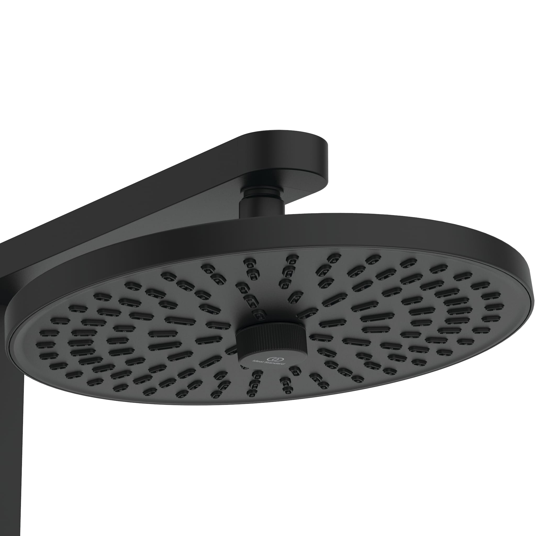 Ideal Standard Ceratherm ALU+ Shower System with exposed single lever shower mixer 260mm 2 function shower head 100mm 2 function handspray and 2 shelves silk black