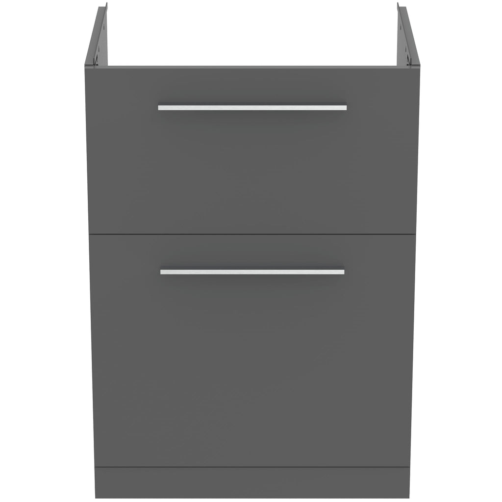 Ideal Standard i.Life A 60cm floor standing vanity unit with 2 drawers (separate handles required), quartz grey matt