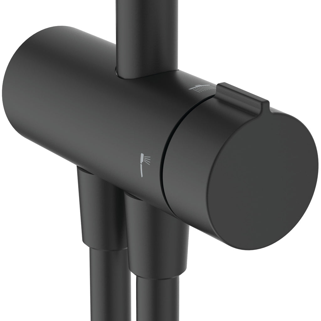 Ideal Standard Ceraflow T25+ shower diverter system with 260mm 2 function showerhead and 100mm 2 function handspray Matt Black Finish