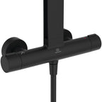 Ideal Standard Ceratherm ALU+ Shower System with exposed single lever shower mixer 260mm 2 function shower head 100mm 2 function handspray and 2 shelves silk black
