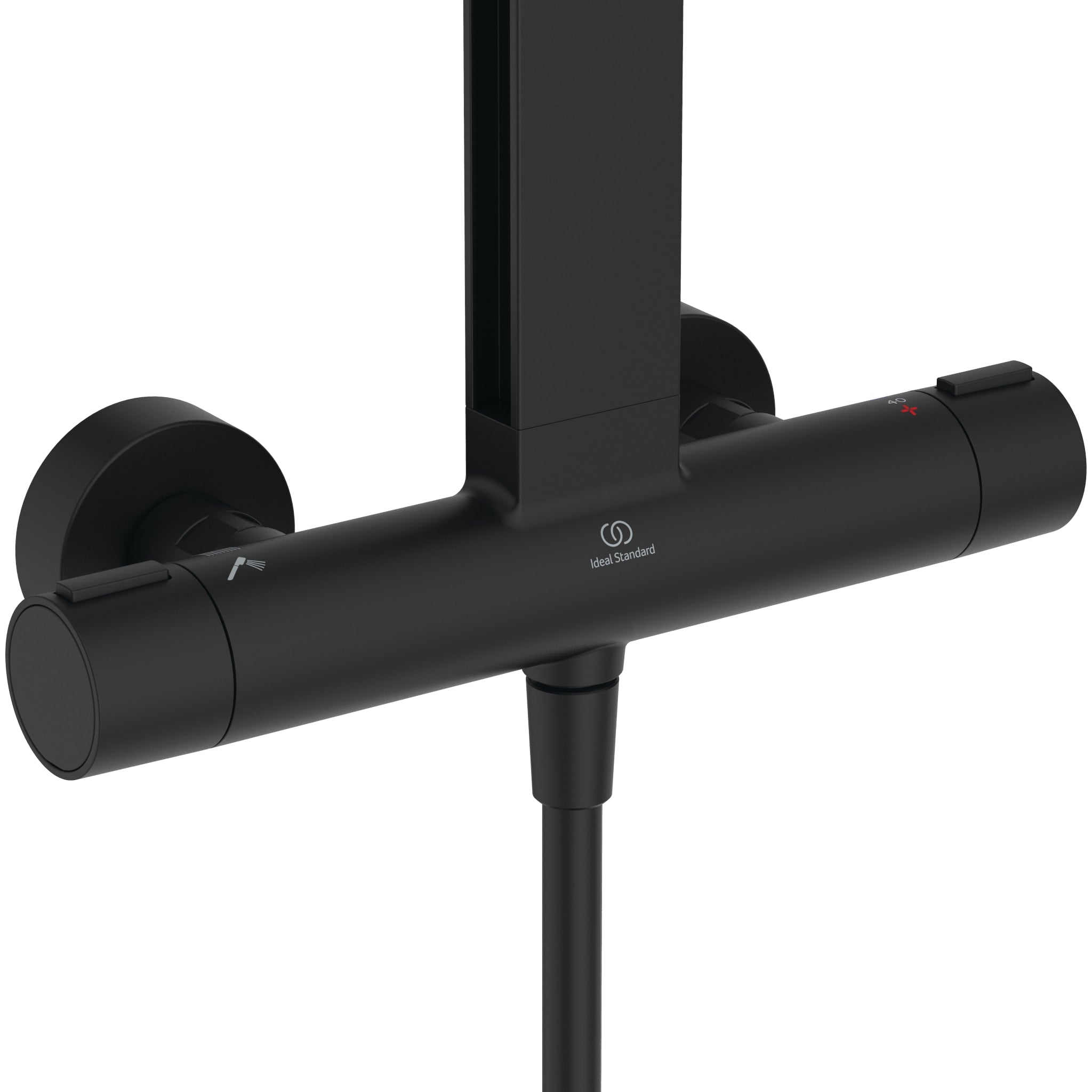 Ideal Standard Ceratherm ALU+ Shower System with exposed single lever shower mixer 260mm 2 function shower head 100mm 2 function handspray and 2 shelves silk black