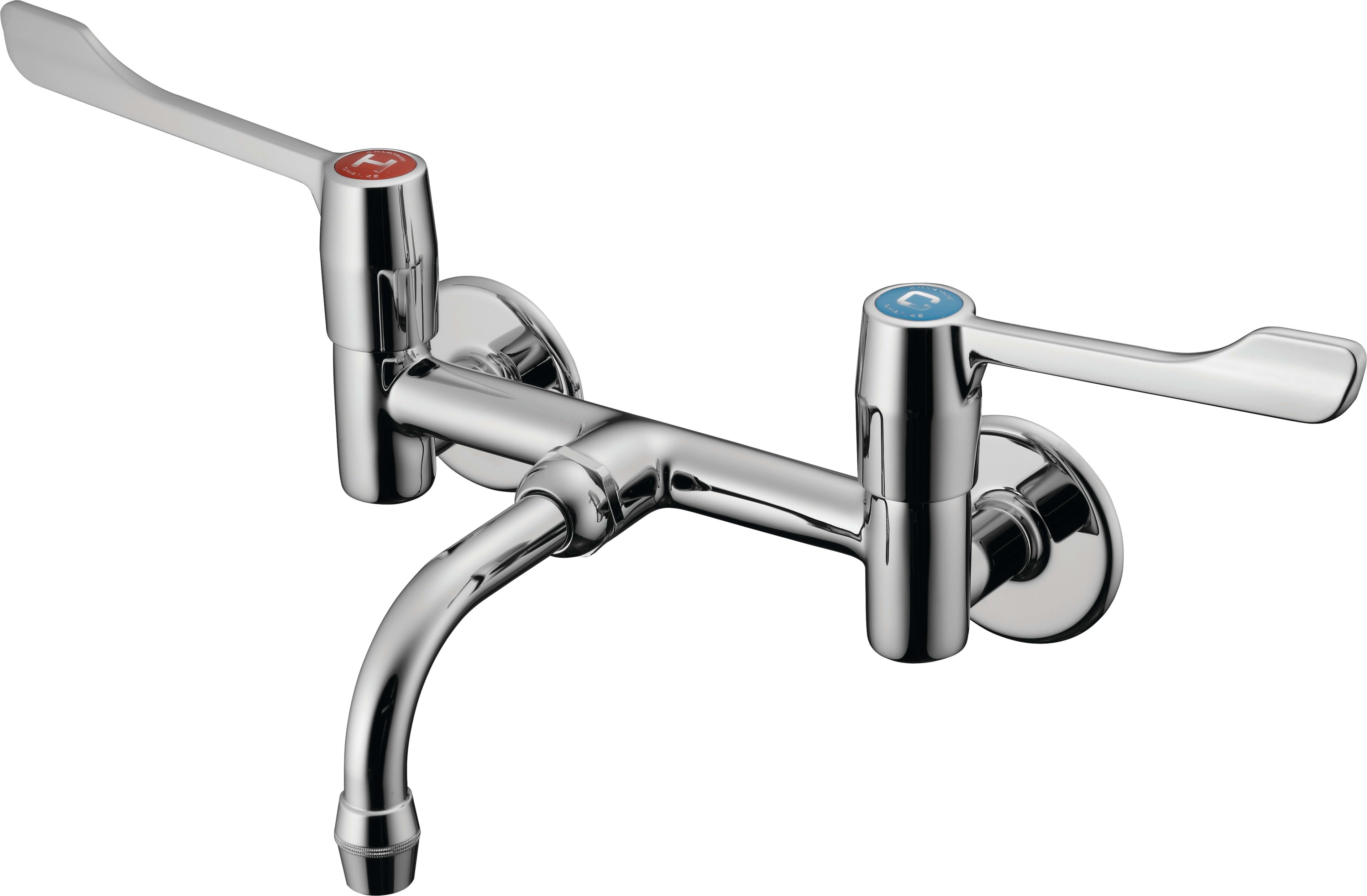 Armitage Shanks Markwik " wall mounted mixer with single flow horizontal spout, anti-splash outlet, 150mm levers and concealed inlets.