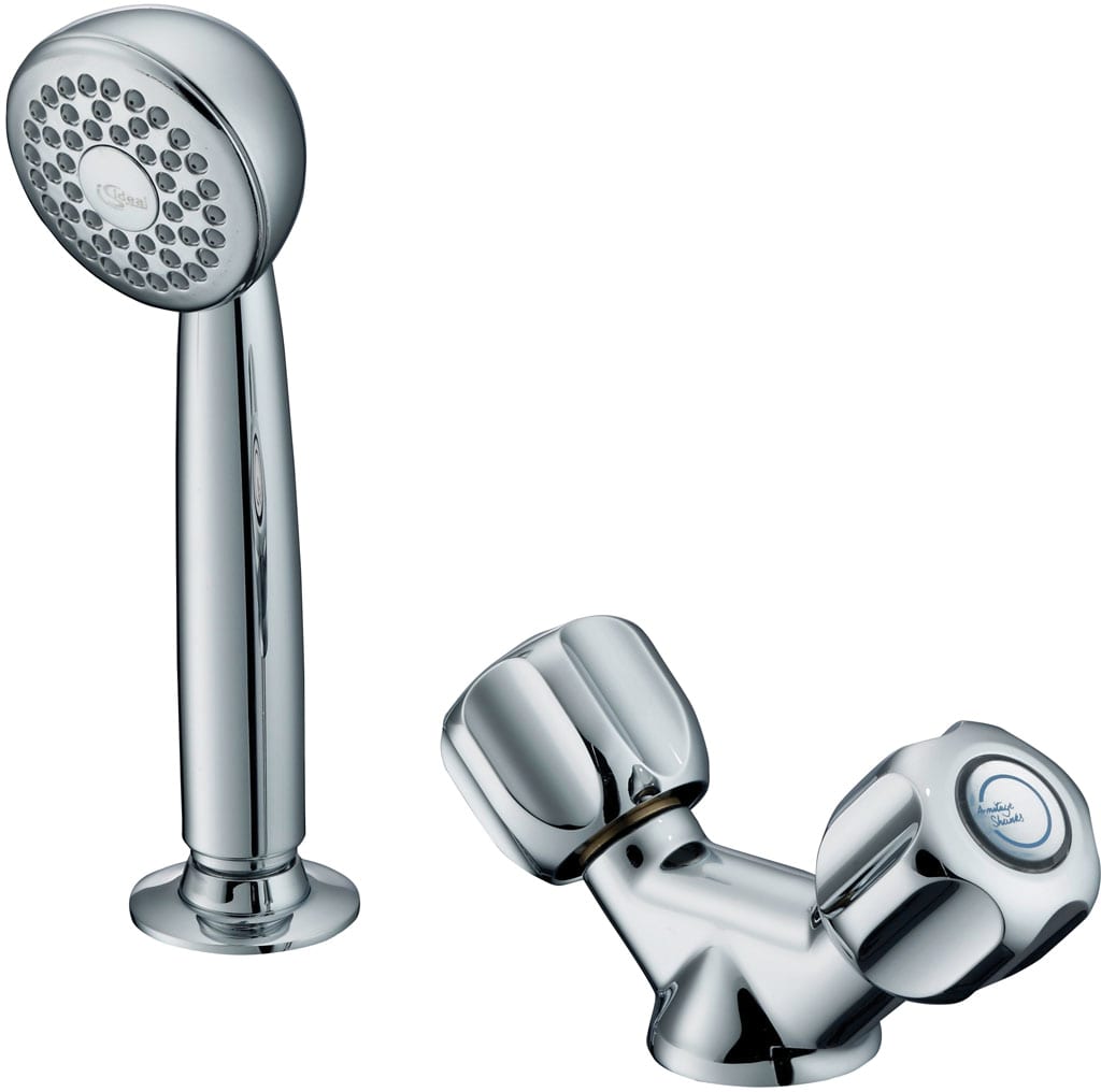 Armitage Shanks Starlite 1 hole hairdressers washbasin mixer with metal handles, flexible 1.5m hose, handspray and metal sleeve. (inlets plain 10mm copper pipe).