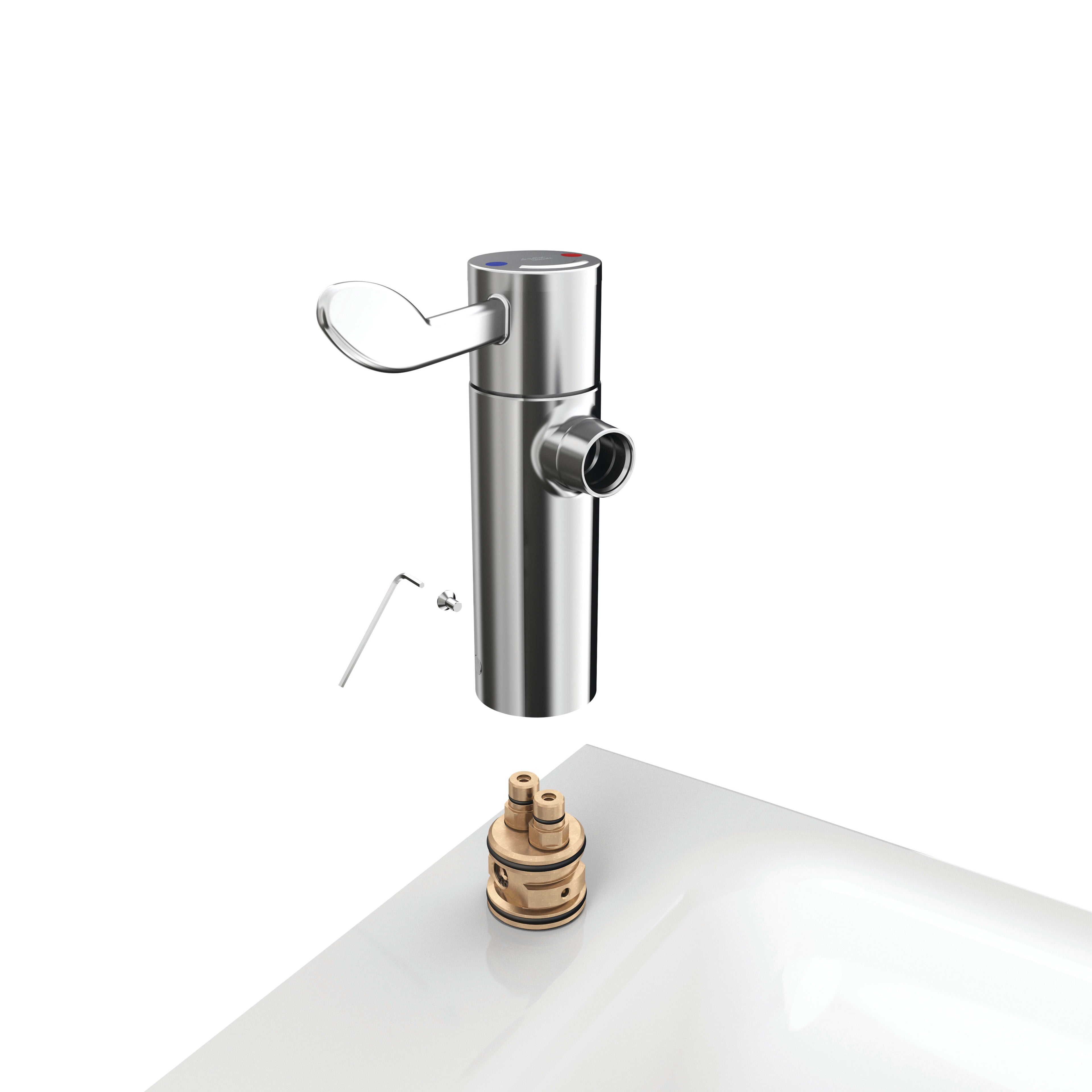 Armitage Shanks Markwik 21+ 1 taphole thermostatic basin mixer, single sequential lever, demountable with copper tails.