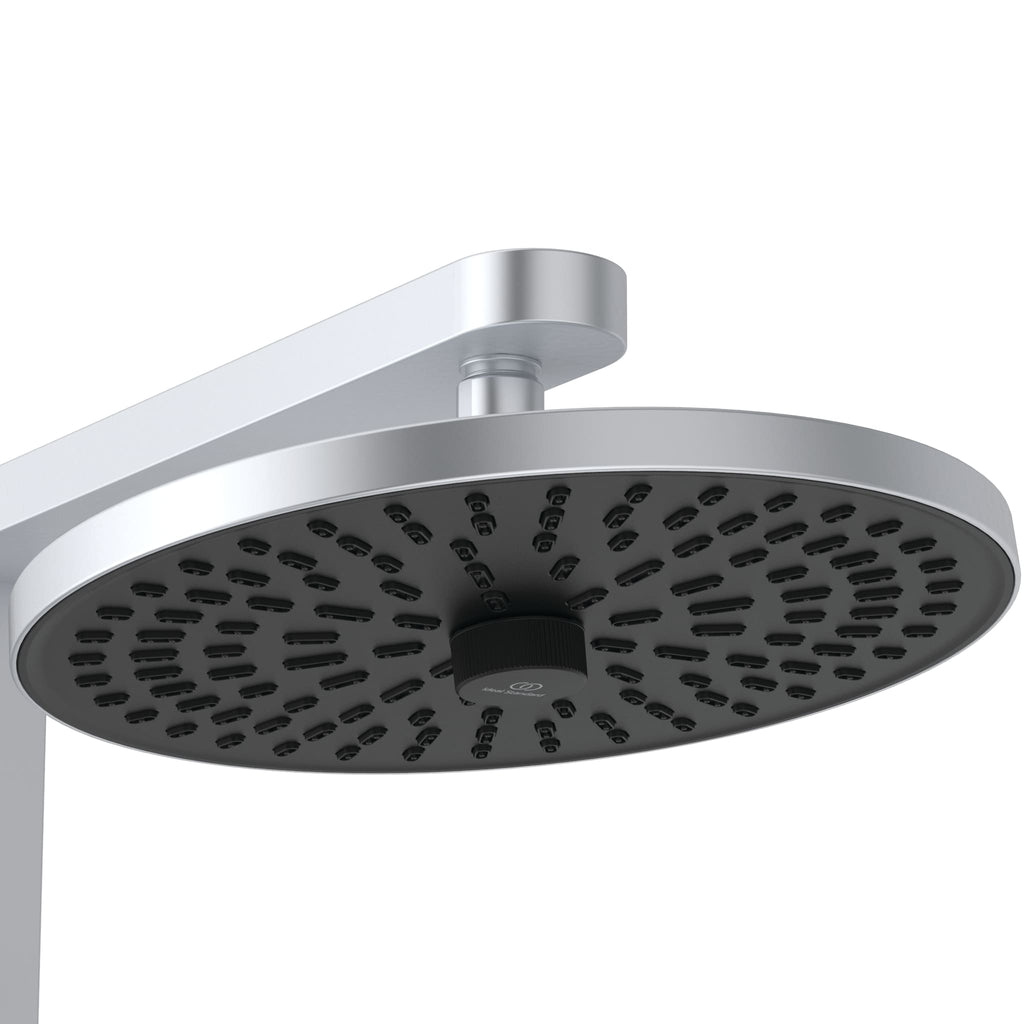 Ideal Standard Ceratherm ALU+ Shower System with exposed single lever shower mixer 260mm 2 function shower head 100mm 2 function handspray and 2 shelves silver