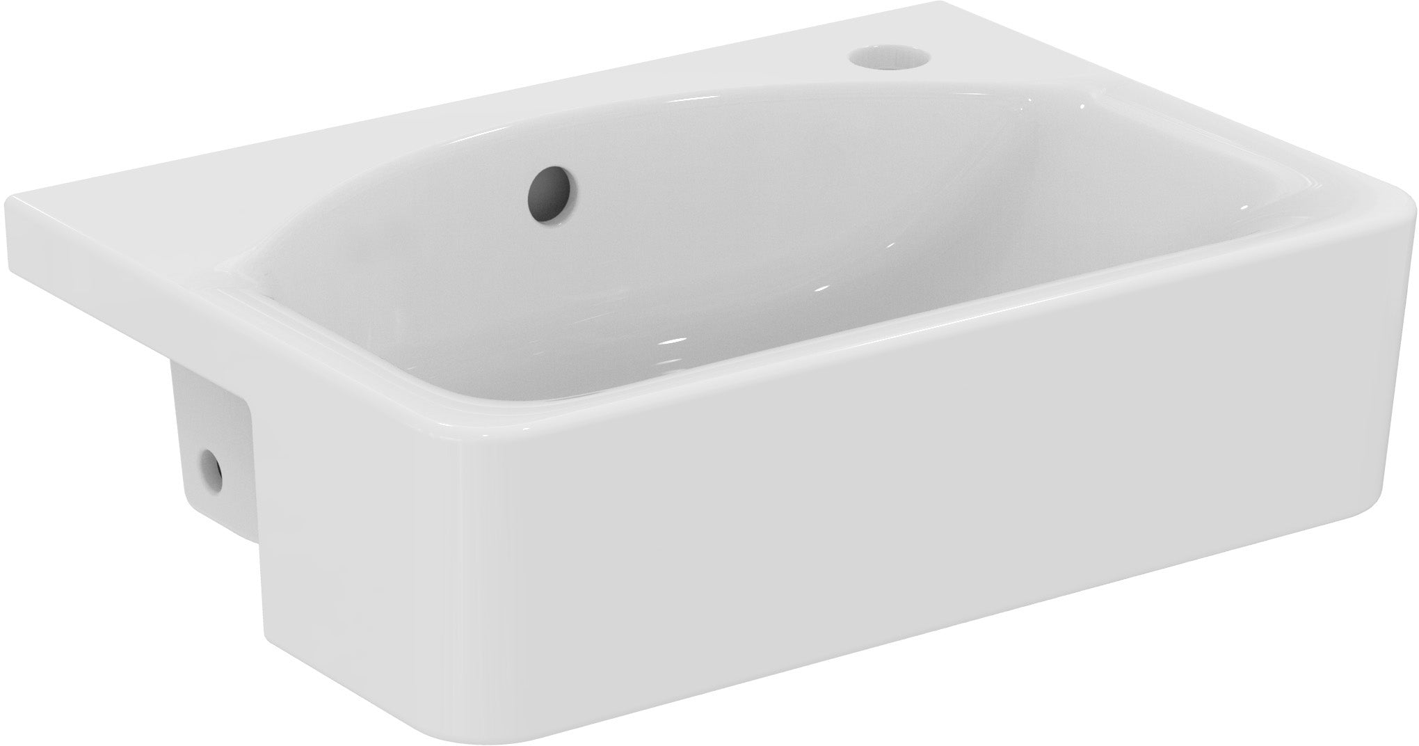 Ideal Standard Concept Cube 50cm short projection semi countertop washbasin with glazed back edge, 1 right hand taphole and overflow