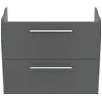 Ideal Standard i.Life A 80cm wall hung vanity unit with 2 drawers (separate handles required), quartz grey matt
