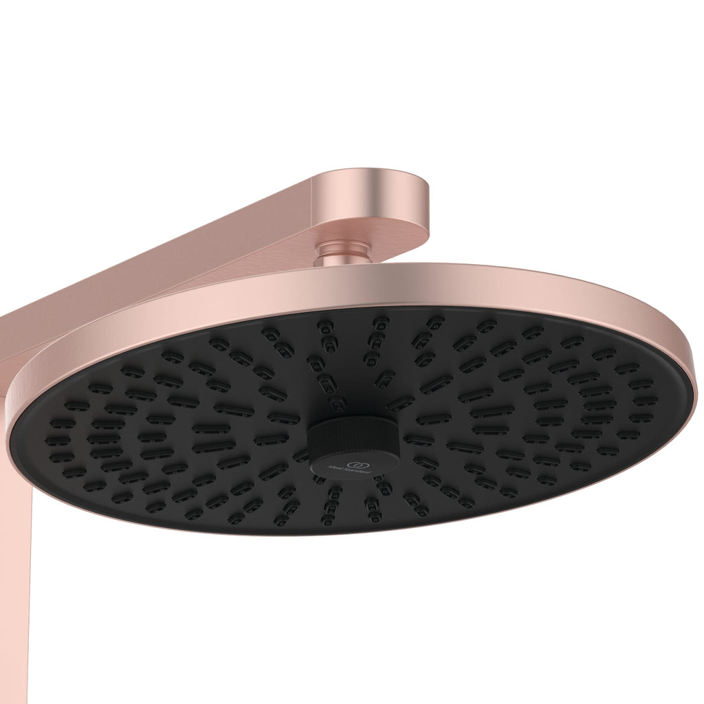 Ideal Standard Ceratherm ALU+ Shower System with exposed single lever shower mixer 260mm 2 function shower head 100mm 2 function handspray and 2 shelves Rose